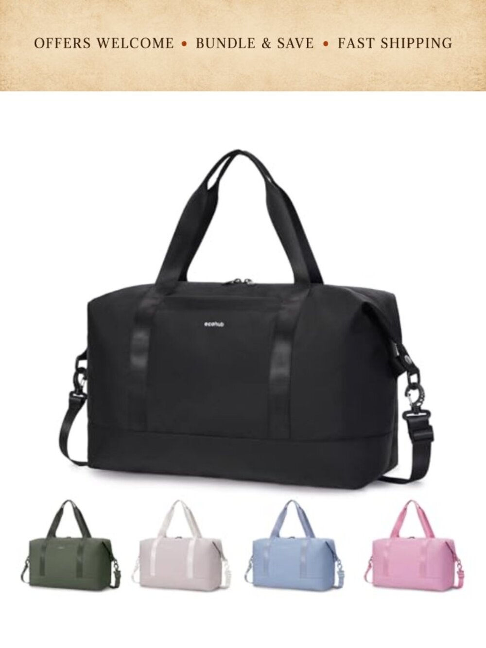 ECOHUB Travel Duffel Bag 30L Carry on Weekender with Trolley Sleeve